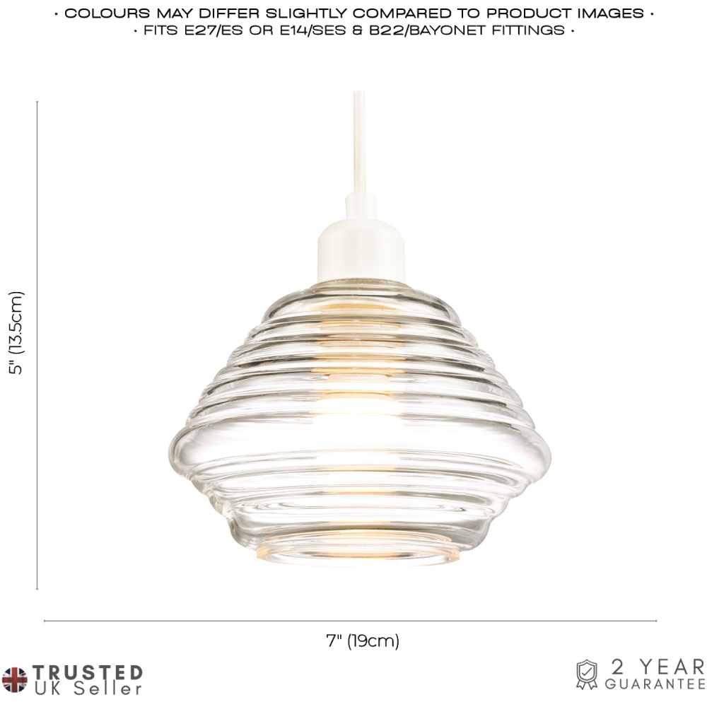 Happy Homewares Design Ribbed Clear Glass Pendant Shade Image 7