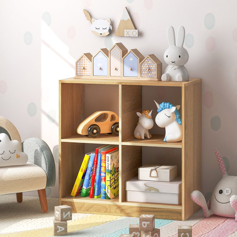 Costway 4 Cube Natural Wooden Bookshelf Image 4