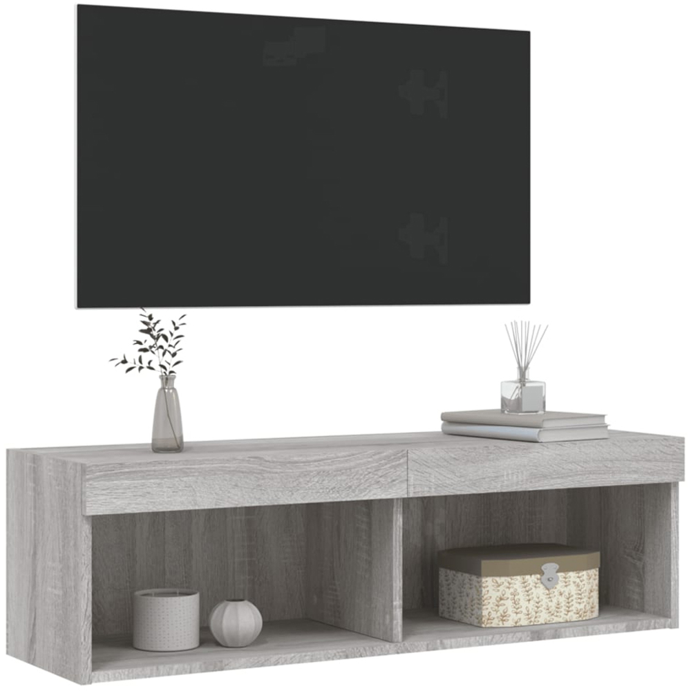 vidaXL 2 Shelf Grey Sonoma Wall Mounted TV Cabinet with LED Lights Image 3