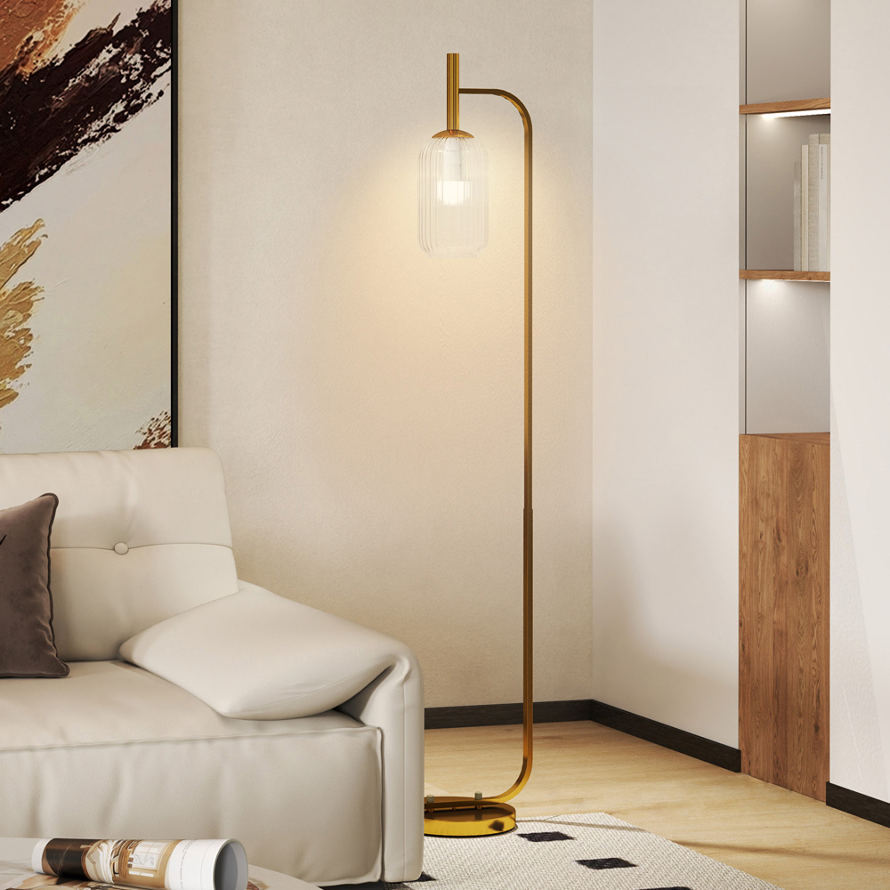 HOMCOM Glass Lampshade Gold Floor Lamp with Foot Switch Image 3