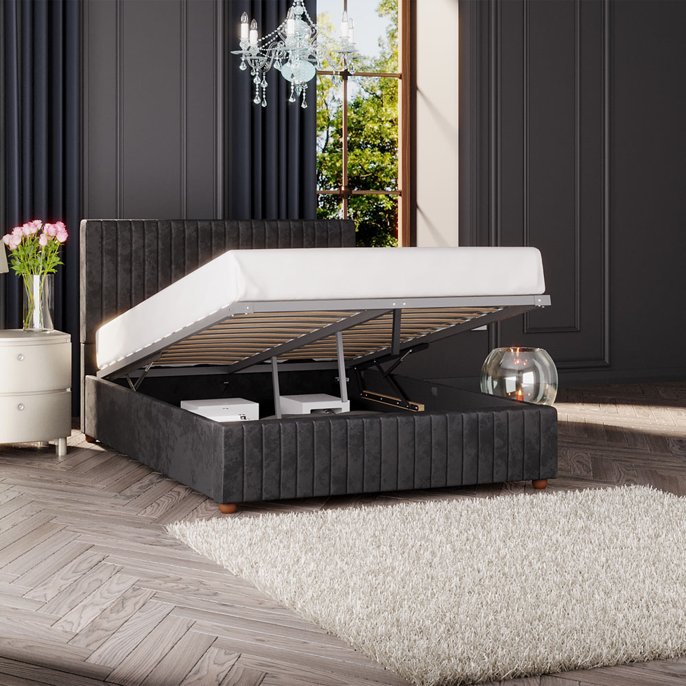 Laurence Llewelyn-Bowen Estella King Size Black Mirazzi Velvet Ottoman Bed Image 2