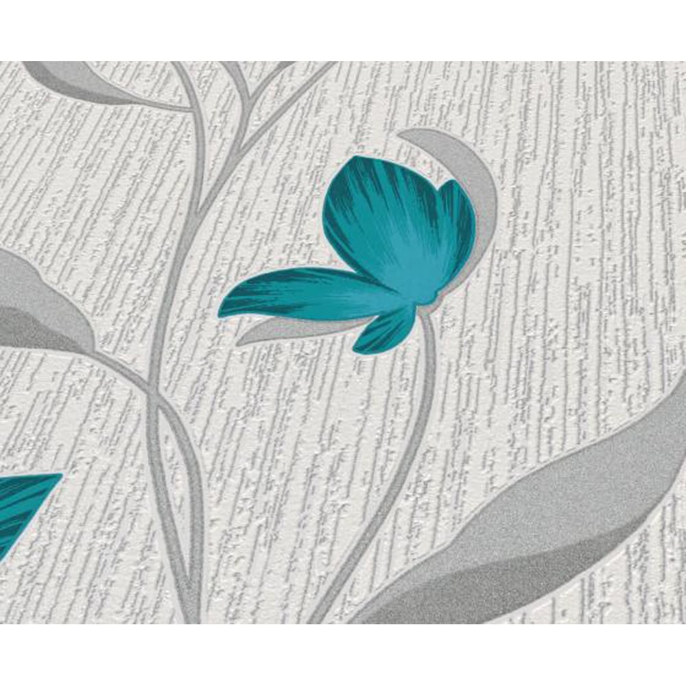 Erismann Fleur Floral Trail Sparkle Teal Wallpaper Image 4
