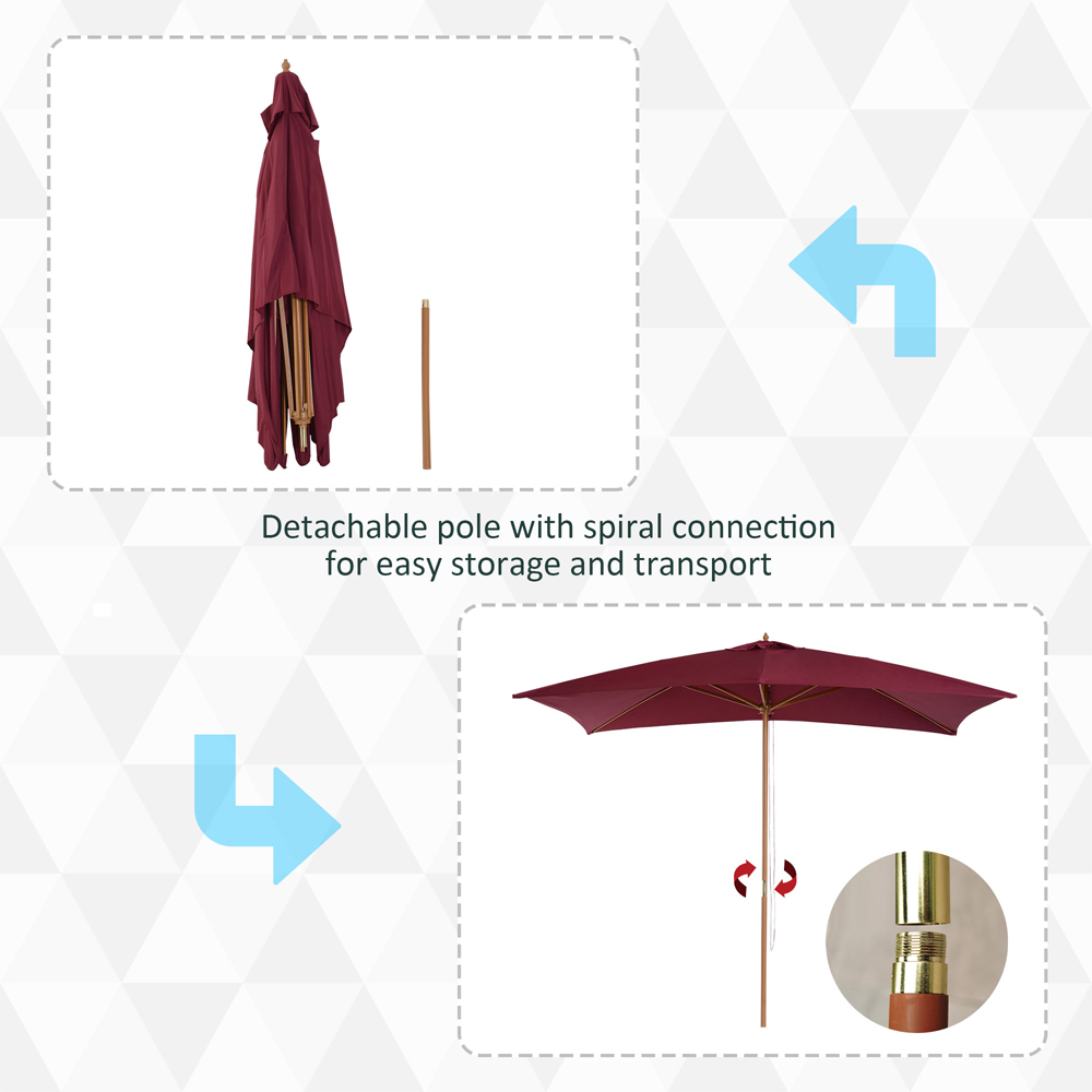 Outsunny Wine Red Wooden Parasol 3 x 2m Image 4
