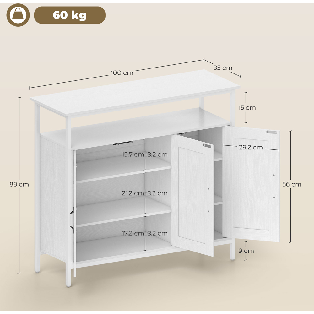 Portland 3 Door Single Shelf White Industrial Kitchen Sideboard Image 9
