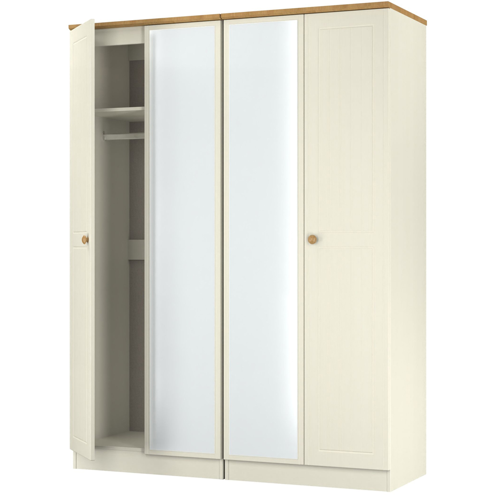 Crowndale Warwick 4 Door Cream Ash and Modern Oak Mirror Wardrobe Ready Assembled Image 6