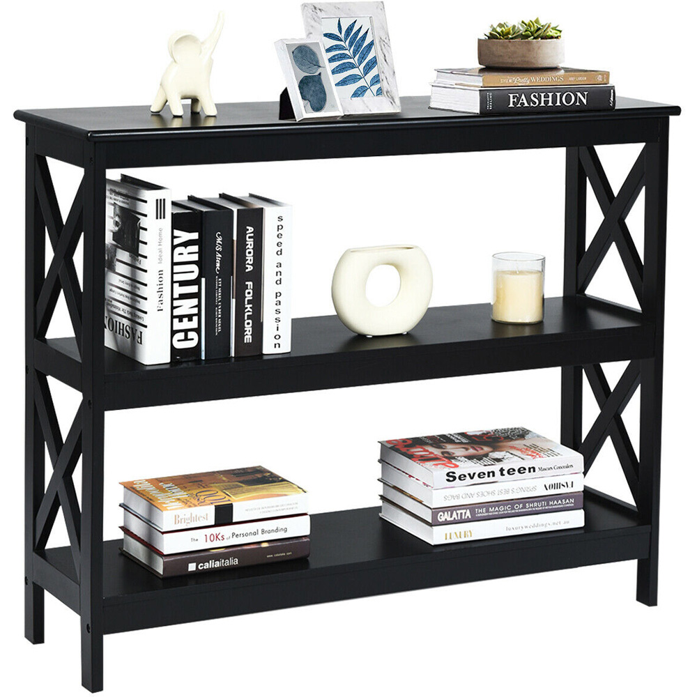 Costway 2 Shelf Black Industrial Console Table Image 5