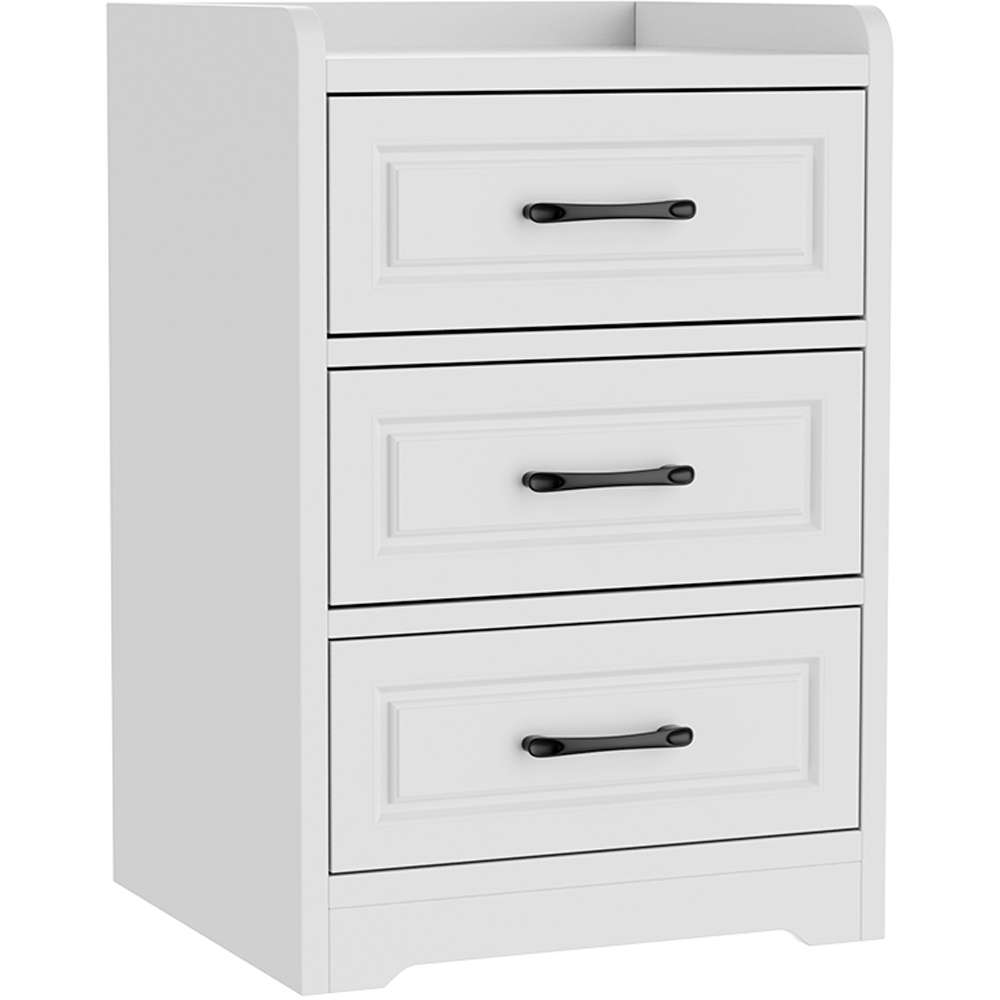Living and Home 3 Drawer Warm White Modern Bedside Table Image 2