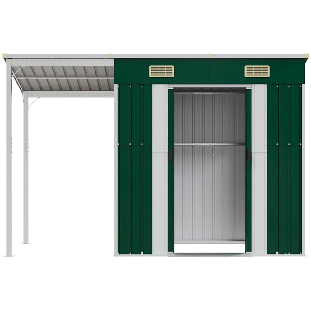 vidaXL 9 x 3.5ft Green Galvanised Steel Garden Shed with Extended Roof Image 4
