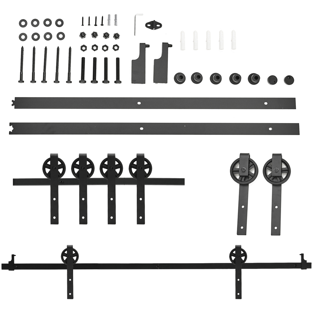 Living and Home Rustic Barn Door Hardware Kit with Wheel Rollers 2m Image 2