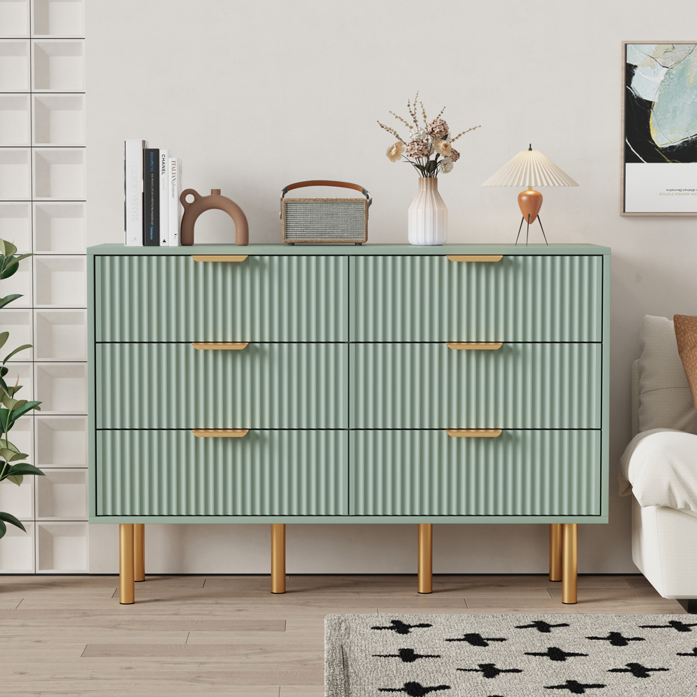 FurnitureHMD 6 Drawer Light Green Wave Pattern Chest of Drawers Image 3