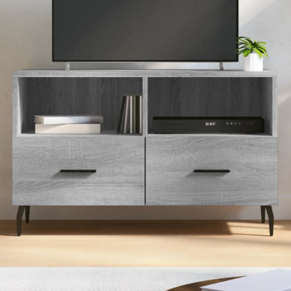 vidaXL 2 Drawer 2 Shelf Grey Sonoma TV Cabinet Image 1
