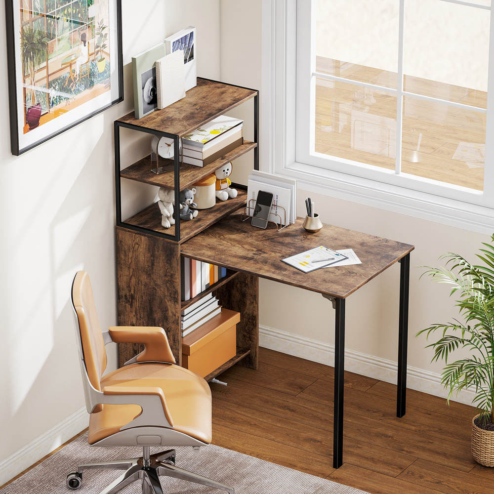 Portland 5 Shelf Foldable Multifunctional Computer Desk Rustic Brown Image 4
