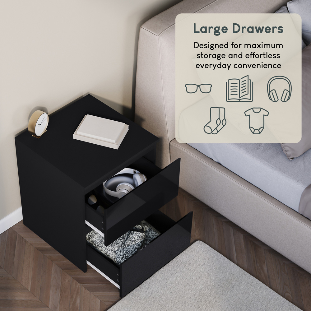 VIDA DESIGNS Glinton 2 Drawer Black Bedside Table Image 6