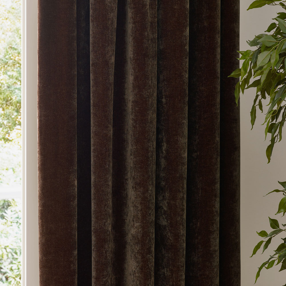 Yard Heavy Brown Chenille Velvet Pencil Pleat Curtains 229 x 229cm Image 2