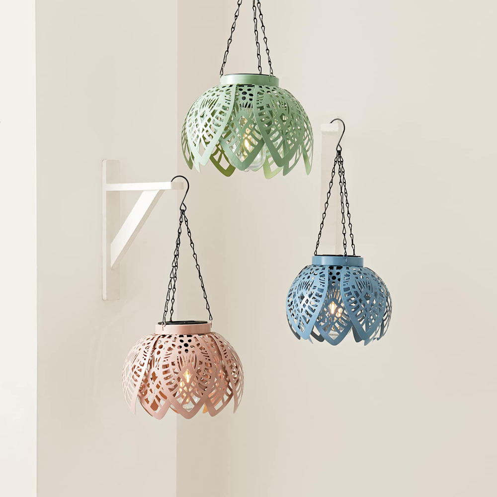 ValueLights Sage Green Artichoke Solar LED Hanging Outdoor Lantern Light Image 7
