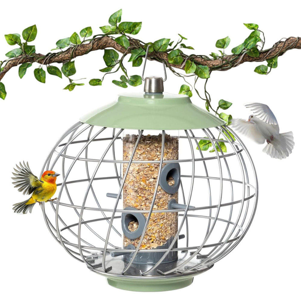 Happy Beaks The Nuttery Celadon Green Squirrel-Proof Helix Seed Feeder Image 1