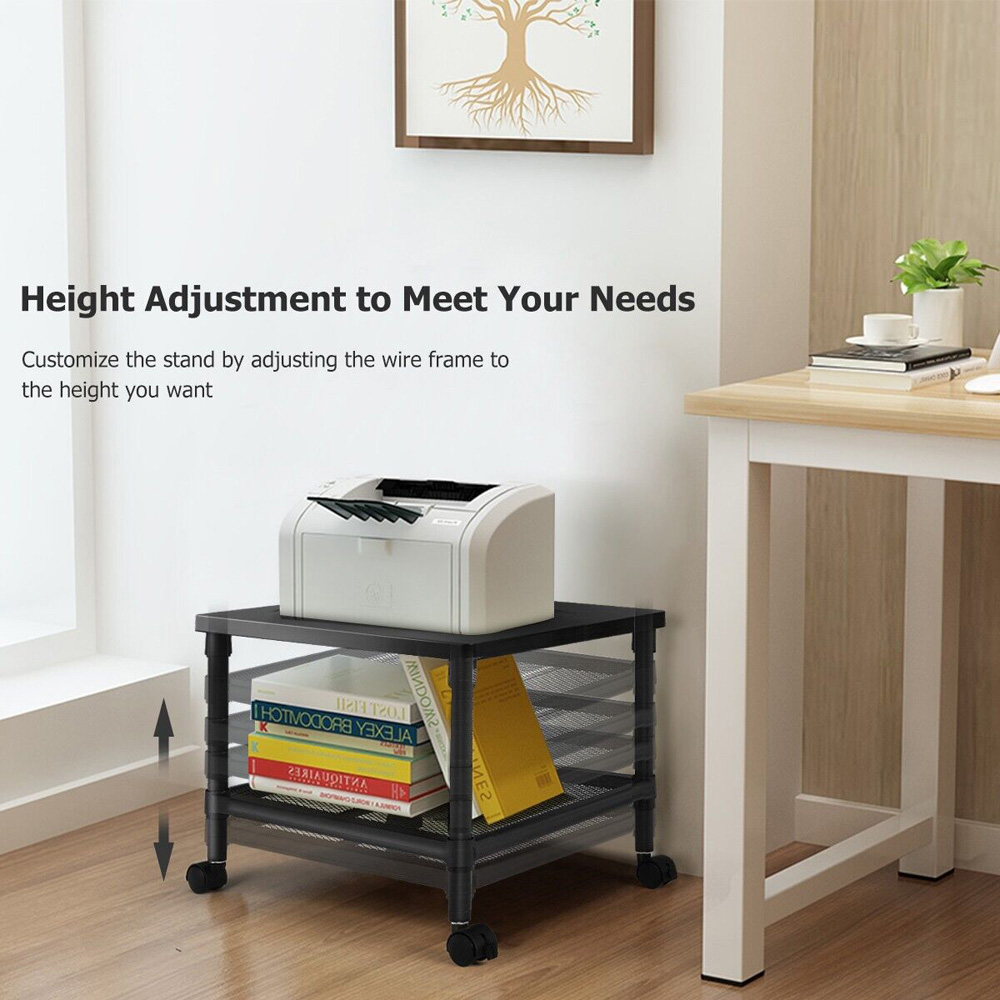 Costway 2 Shelf Black Mobile Printer Stand Image 7