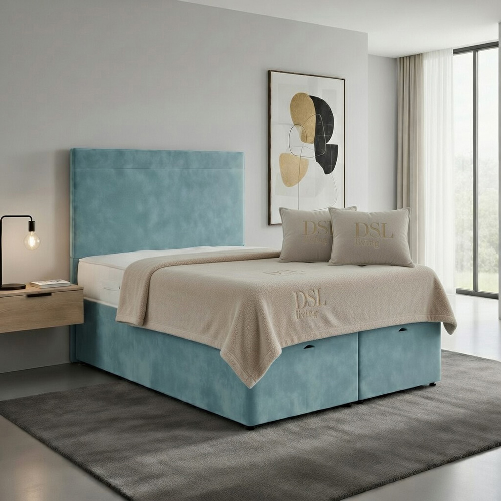 DS Living Muse King Size Duck Egg Plush Velvet Divan Bed Image 3