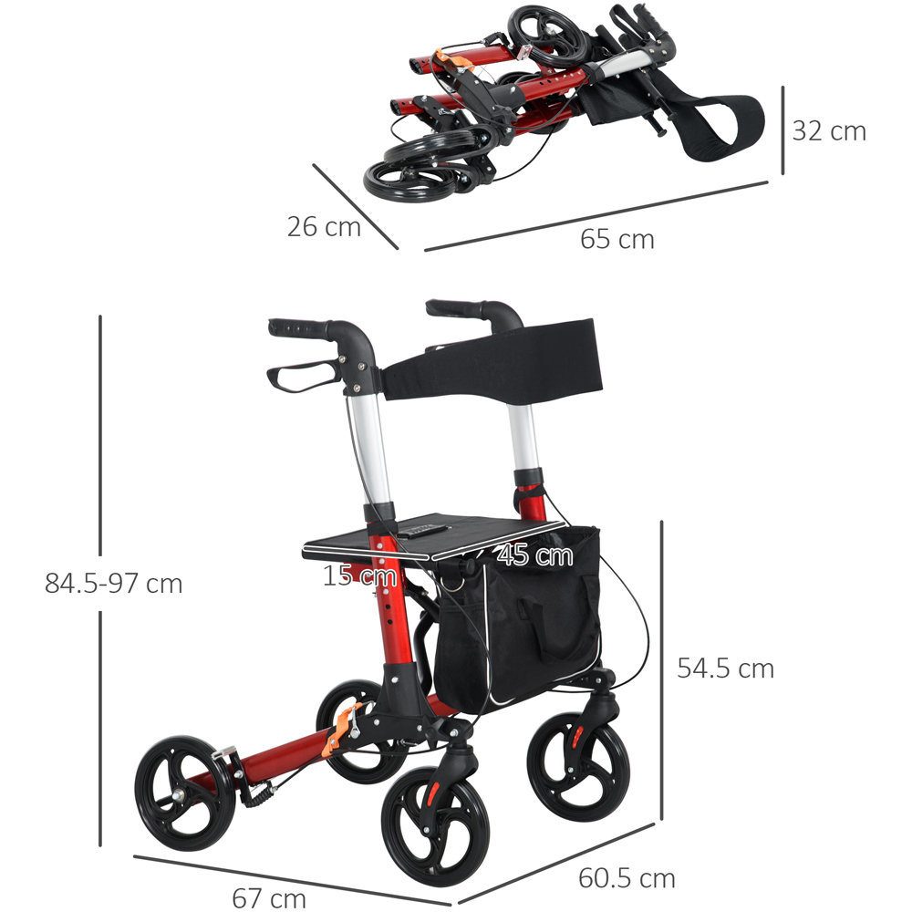 HOMCOM Aluminium Folding Rollator Walker with Seat Storage Image 8