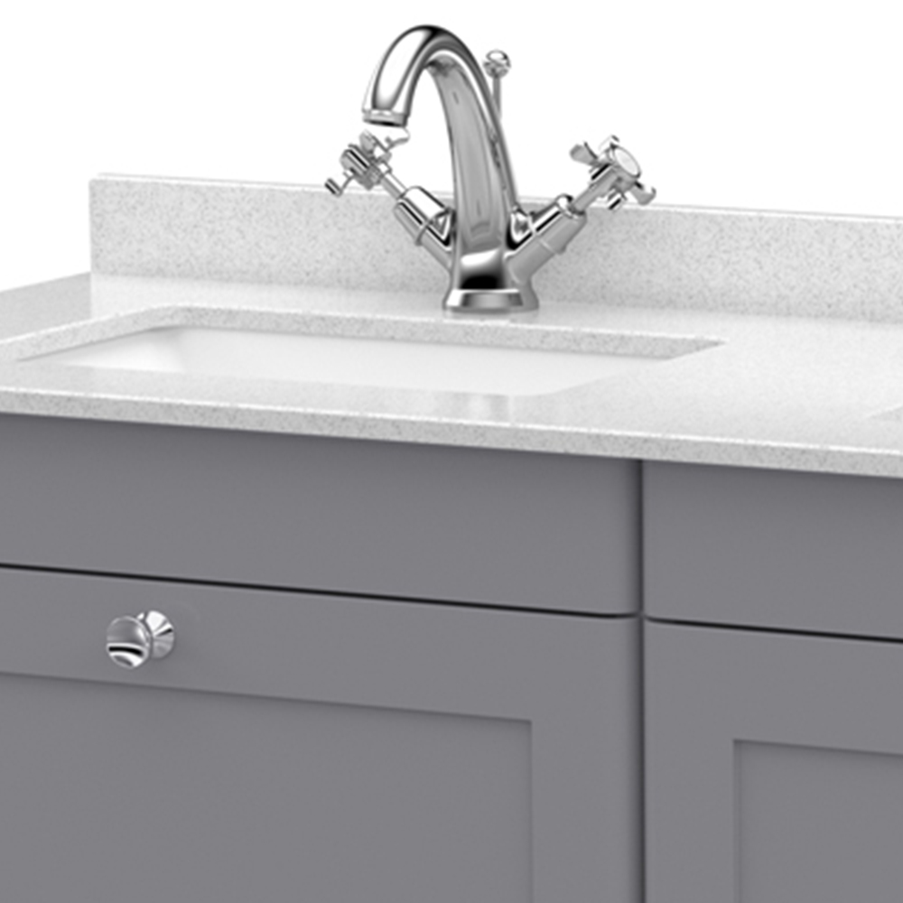 nuie Classique 2 Drawer Satin Grey and White Wall Hung Unit and 1 Tap Hole Marble Basin 1200mm Image 2