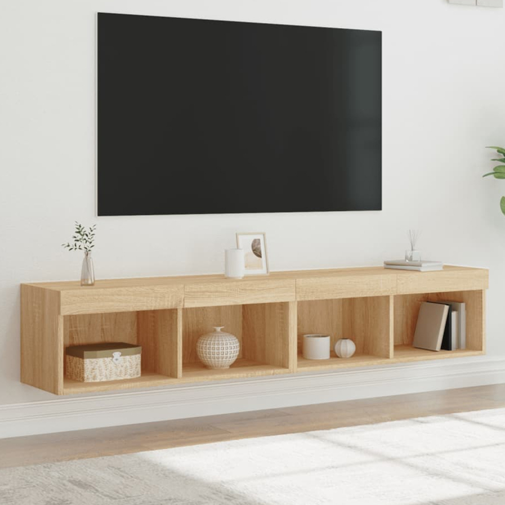 vidaXL 2 Shelf Sonoma Oak Wall Mounted TV Cabinet Set of 2 Image 1