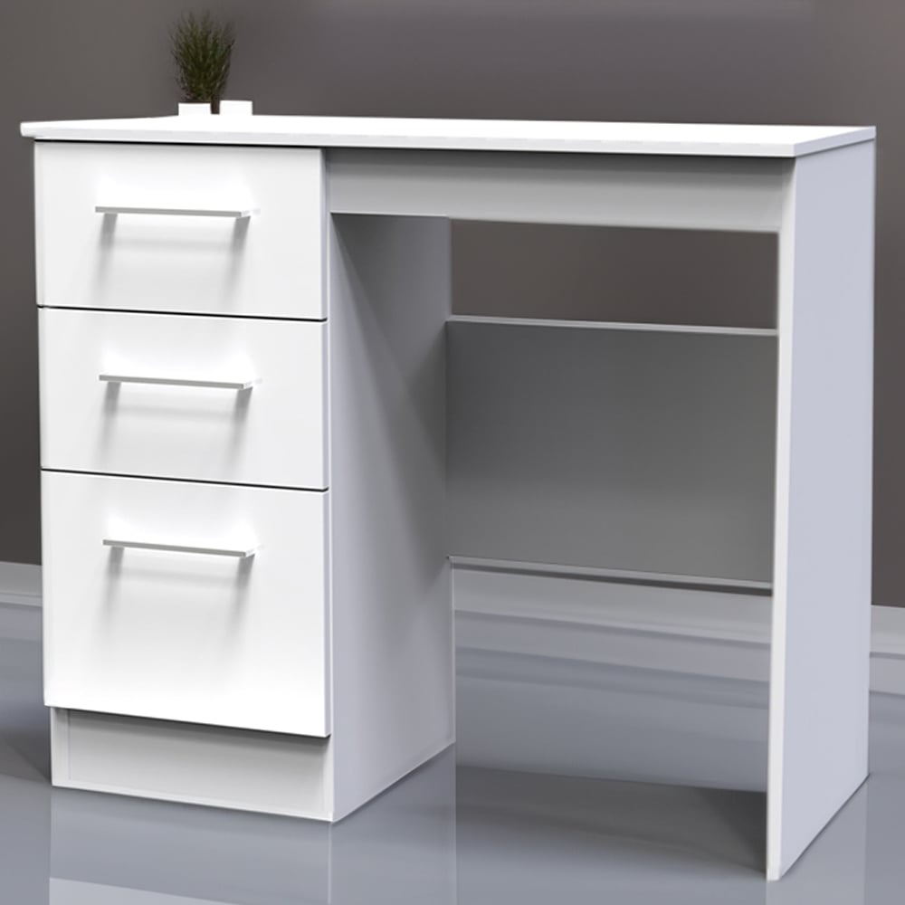 Crowndale Worcester 3 Drawer White Gloss Dressing Table Ready Assembled Image 1