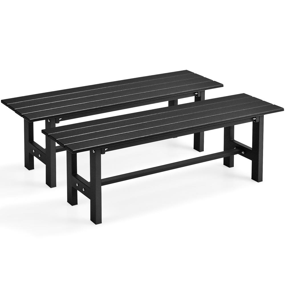 Costway 2 Seater Black Outdoor Bench with Slatted Seat Image 3