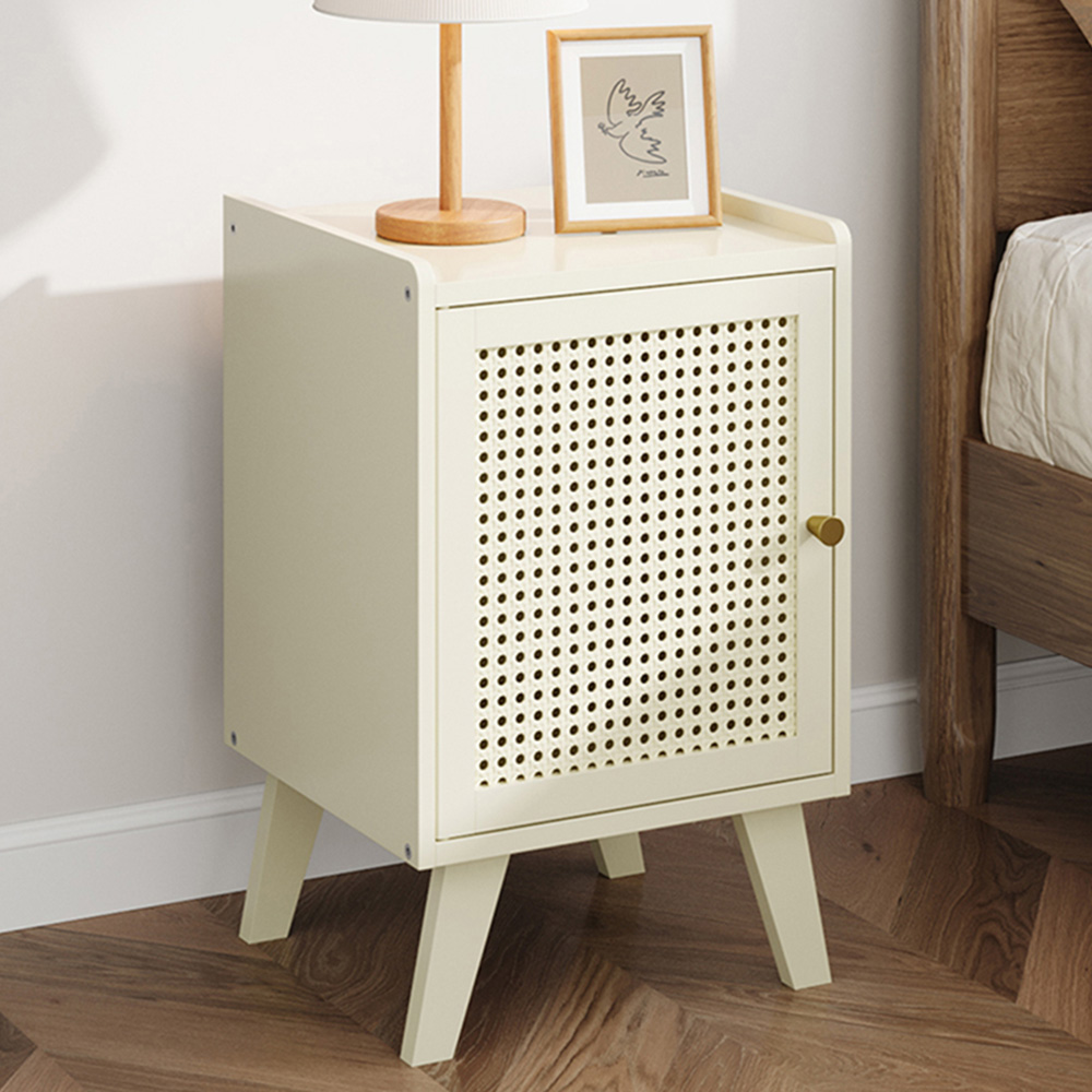 Living and Home Single Door Cream Rattan Bedside Table Image 1