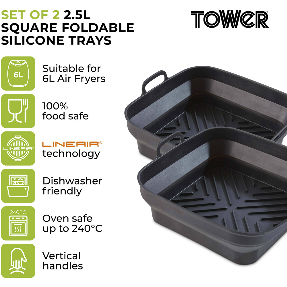 Tower Silicone Square Foldable Air Fryer Trays 2 Pack Image 7