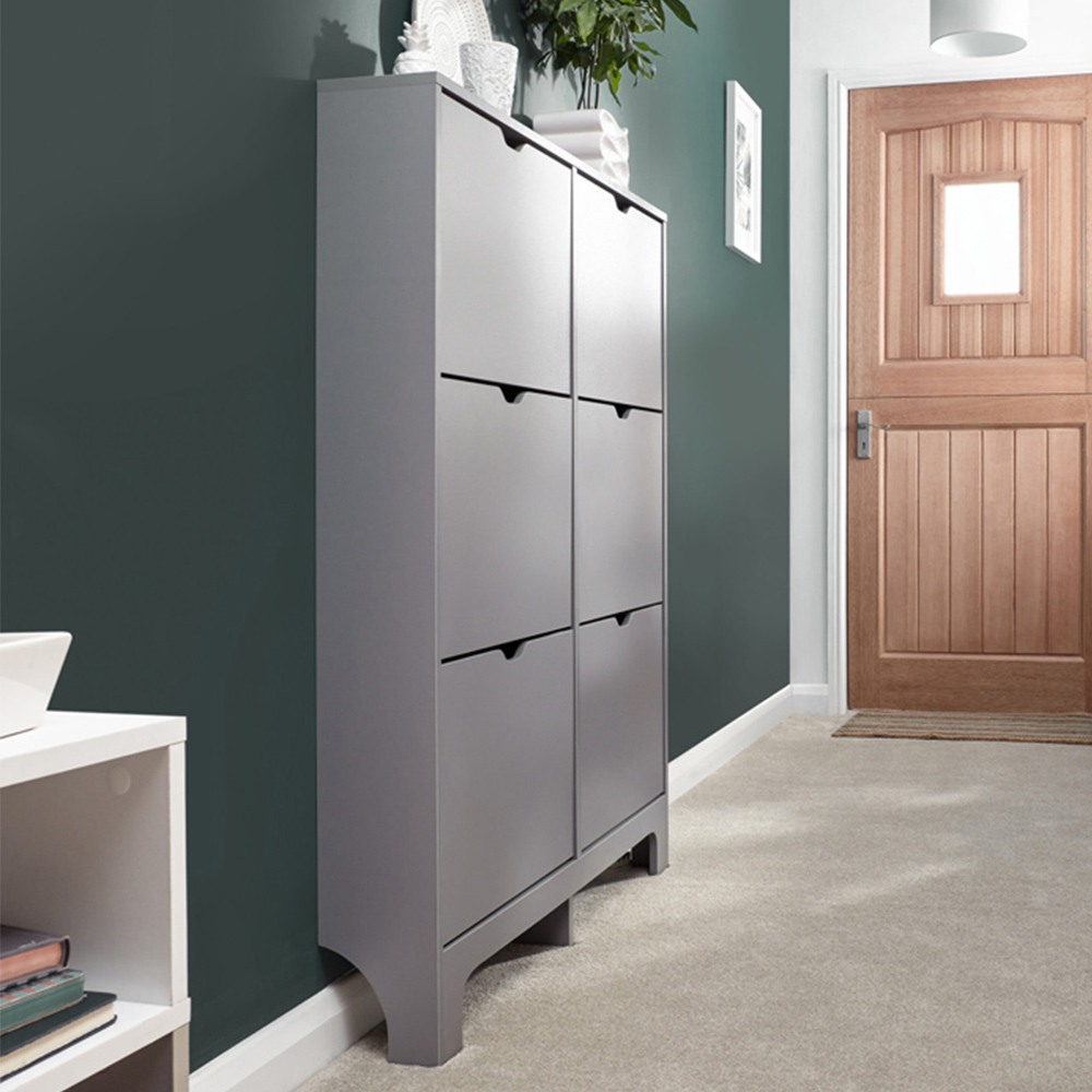 GFW Grey Narrow 6 Drawer Shoe Cabinet Image 1