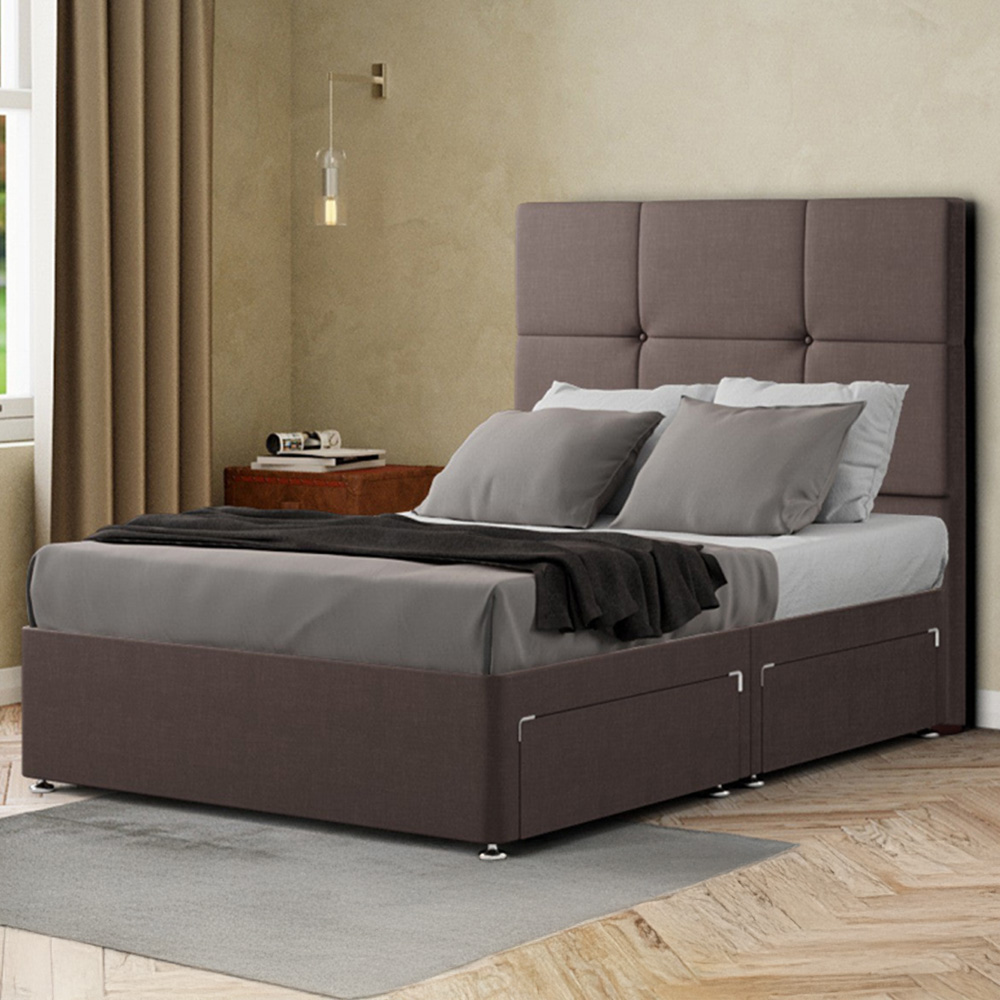 Portland Jacob Single Slate Malham Weave Divan Bed Frame with 2 Drawers and Headboard Image 1