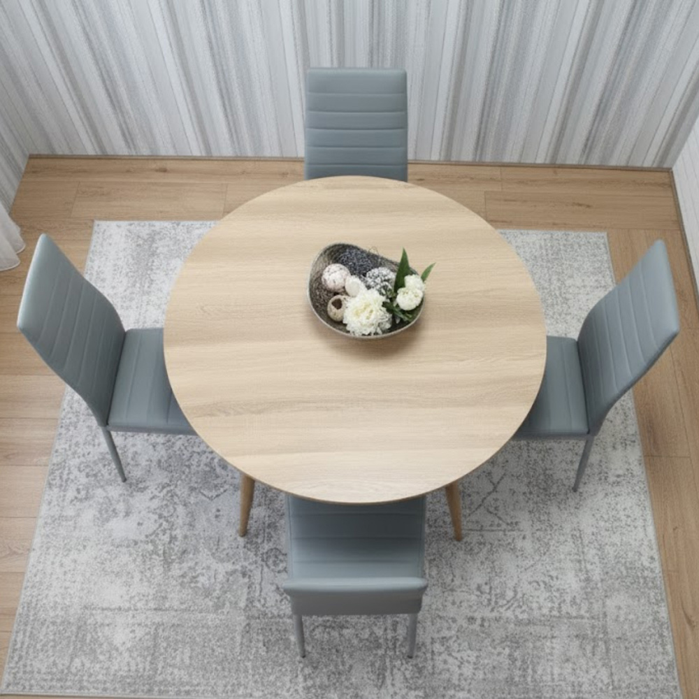 Kosy Koala 4 Seater Round Faux Leather Wooden Dining Set Grey Image 4