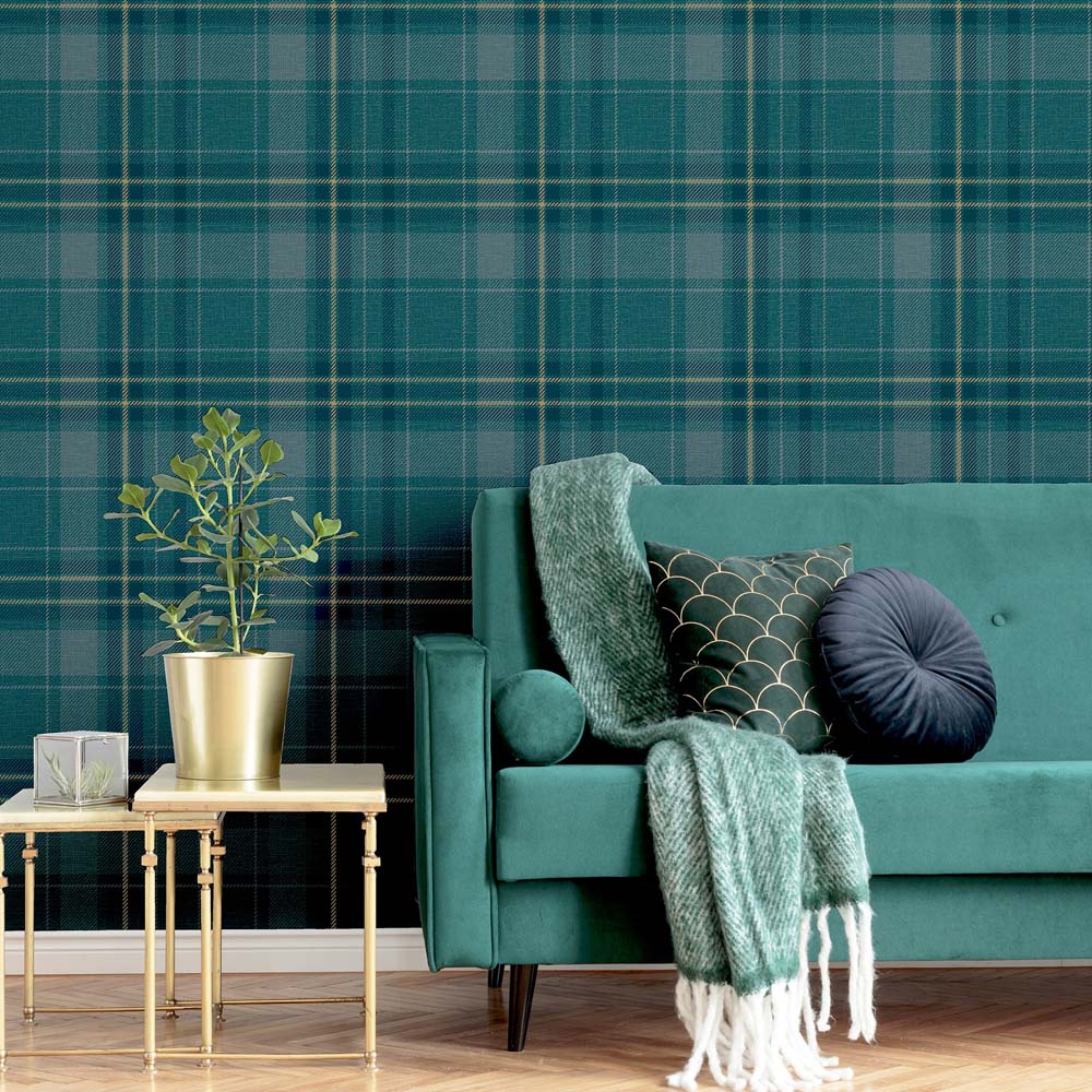Arthouse Twilled Plaid Emerald Green Wallpaper Image 4