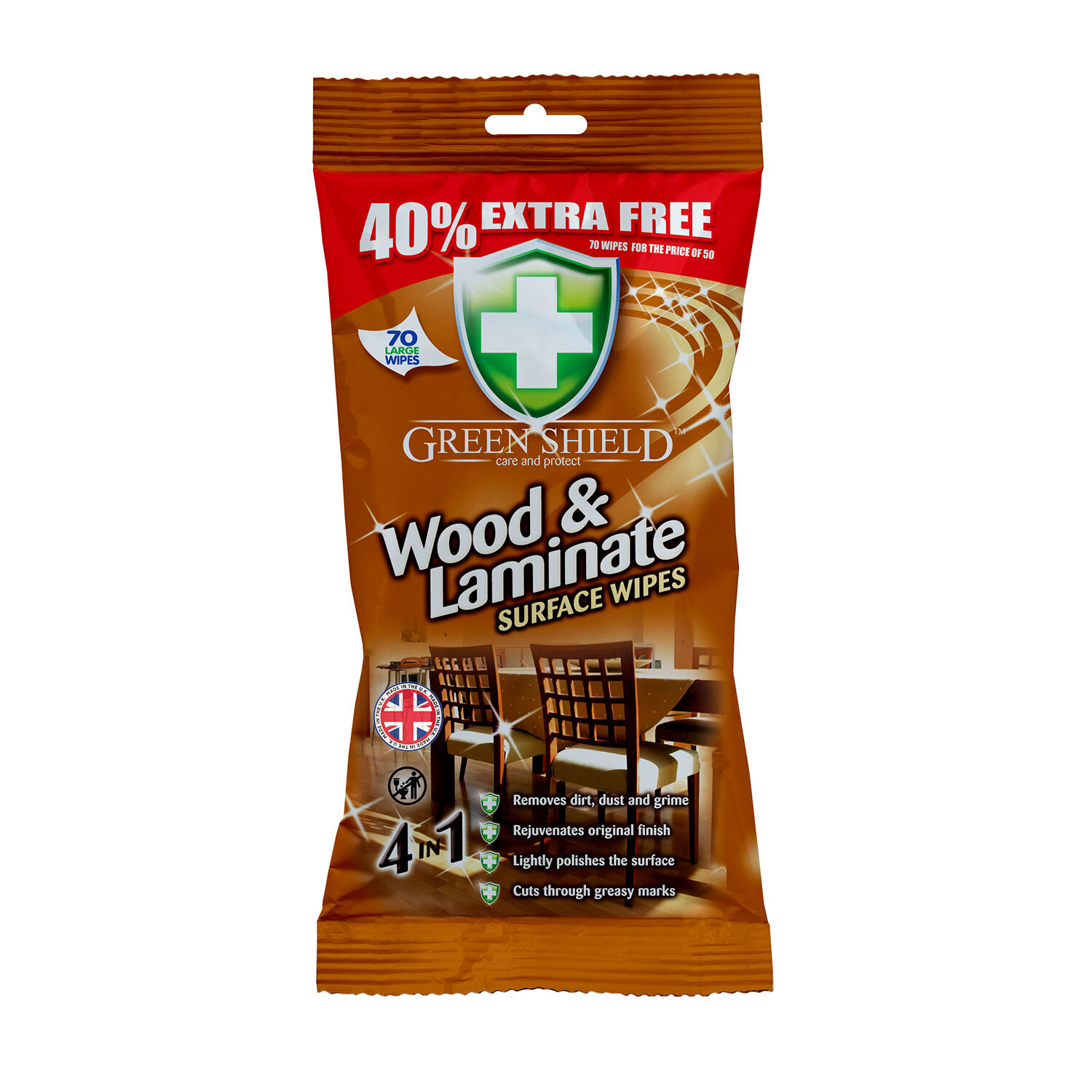 Green Shield Wood and Laminate Surface Wipes 70 Pack Image