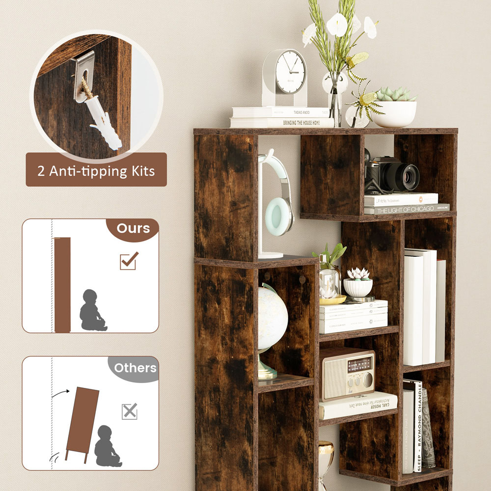 Costway 11 Shelf Brown Bookshelf Image 7