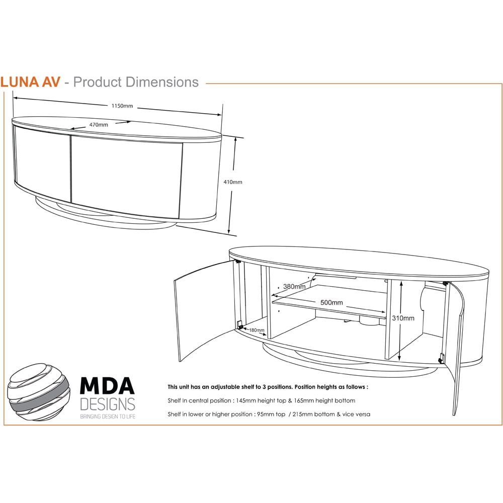 MDA Designs Luna 2 Door Black TV Unit Image 9