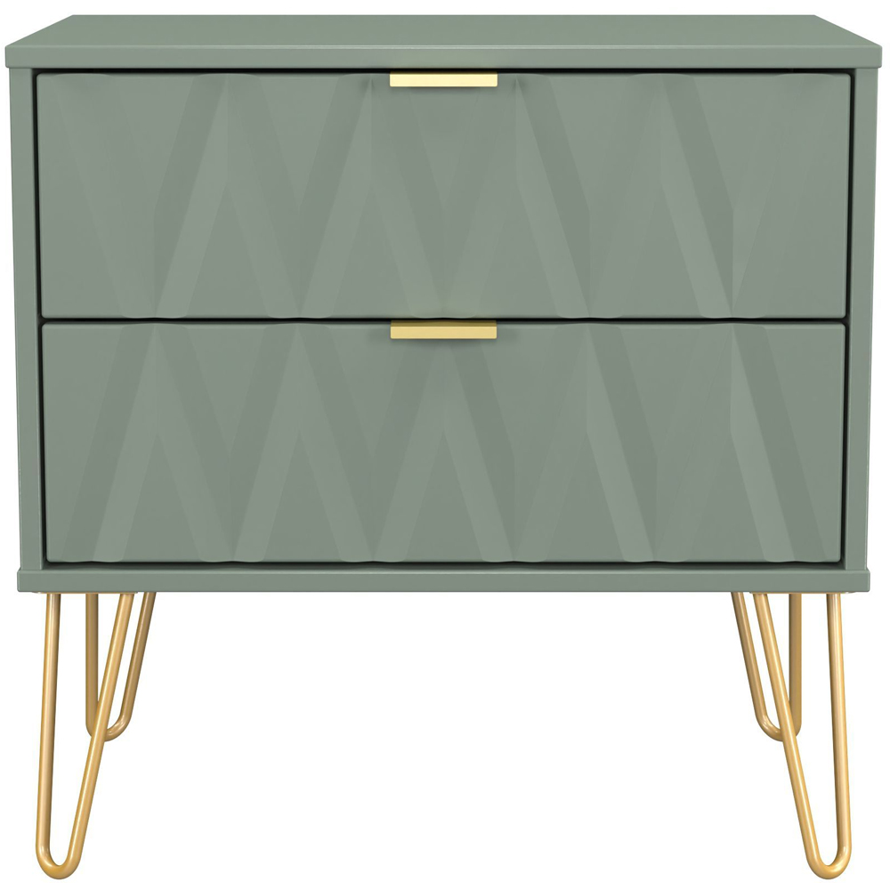 Crowndale Diamond 2 Drawer Reed Green Side Table Ready Assembled Image 2