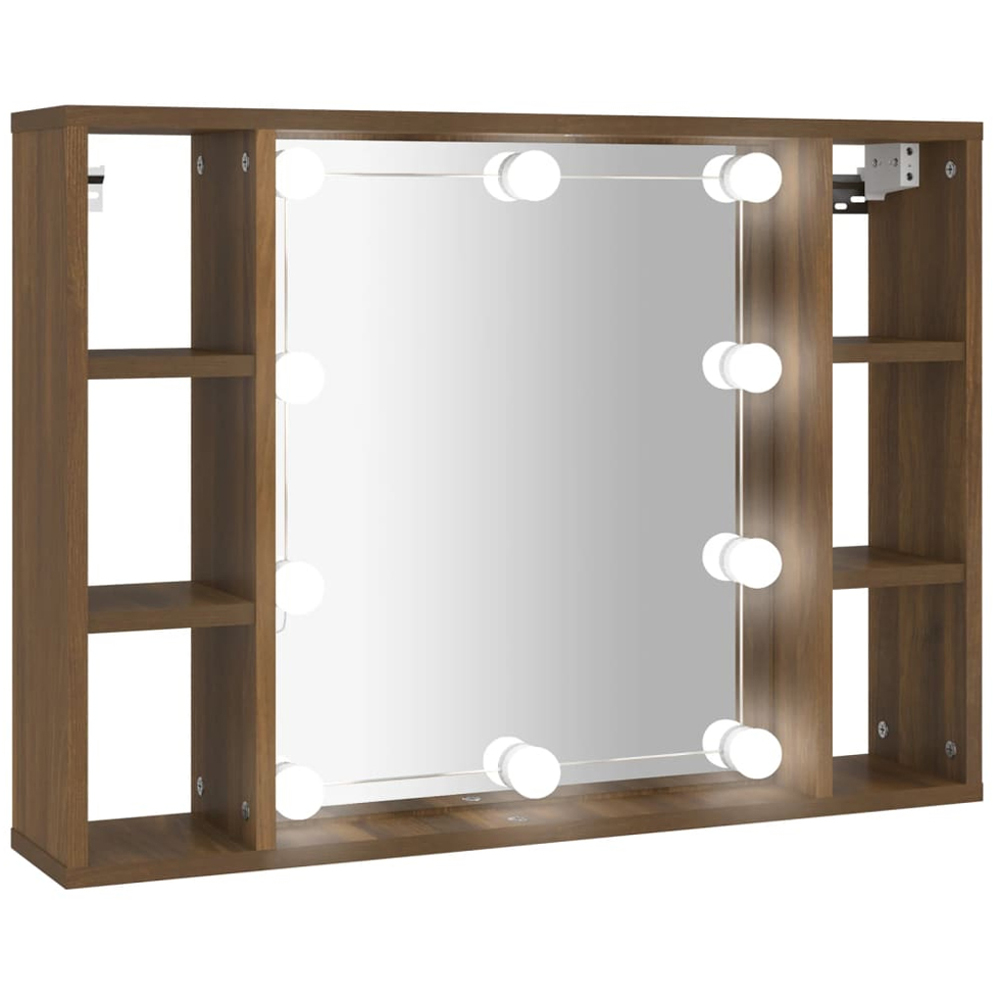 vidaXL 6 Shelf Brown Oak LED Mirror Cabinet Image 3