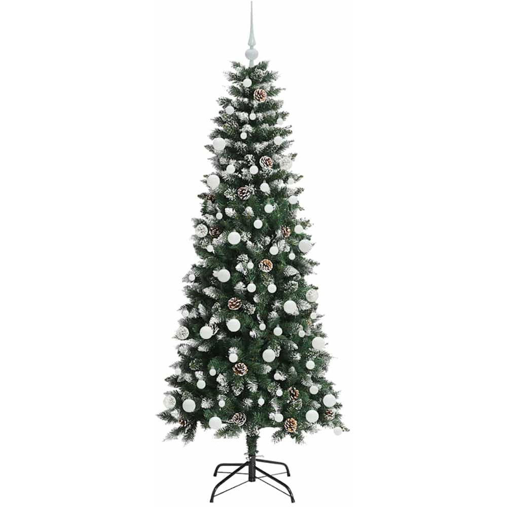 vidaXL Pre-Lit White Baubles Green Artificial Snow Tipped Christmas Tree 6ft Image 4