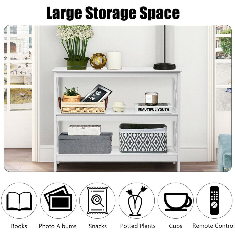 Costway 2 Shelf White Industrial Console Table Image 7