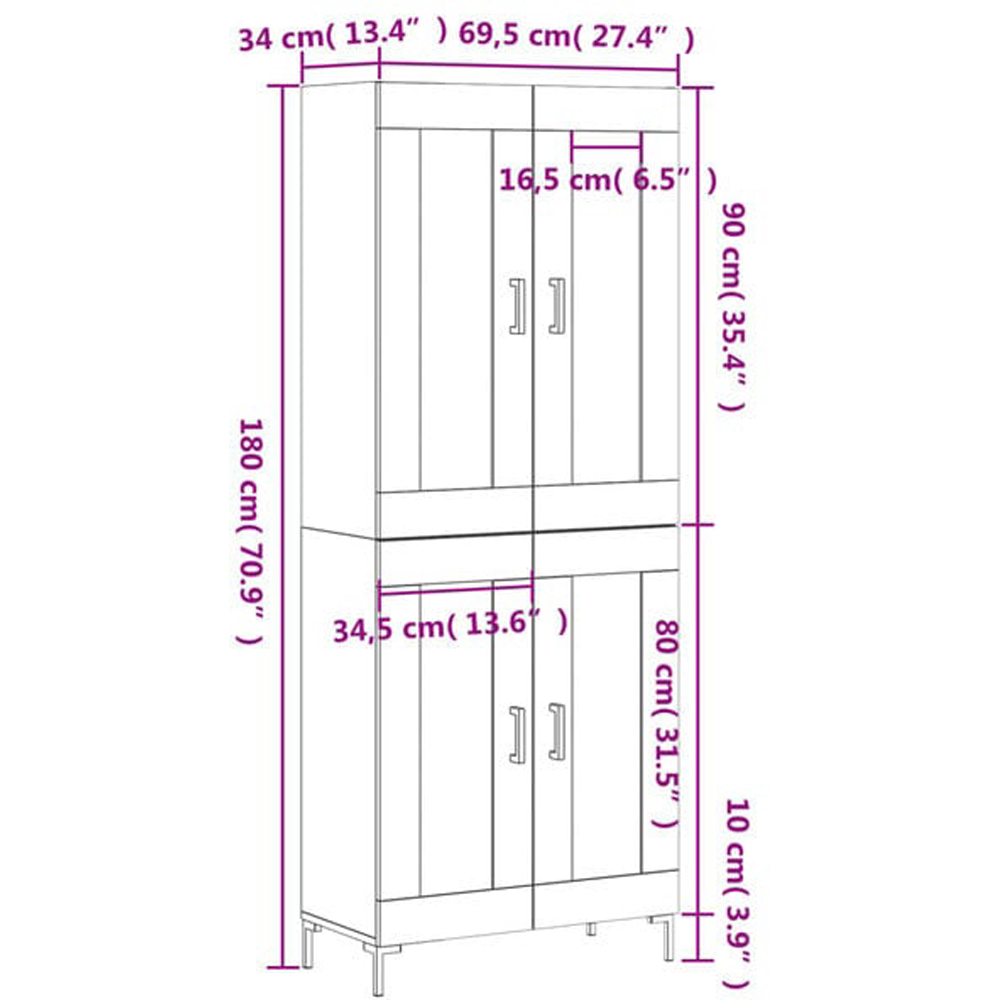 vidaXL 4 Door Smoked Oak Highboard Image 6