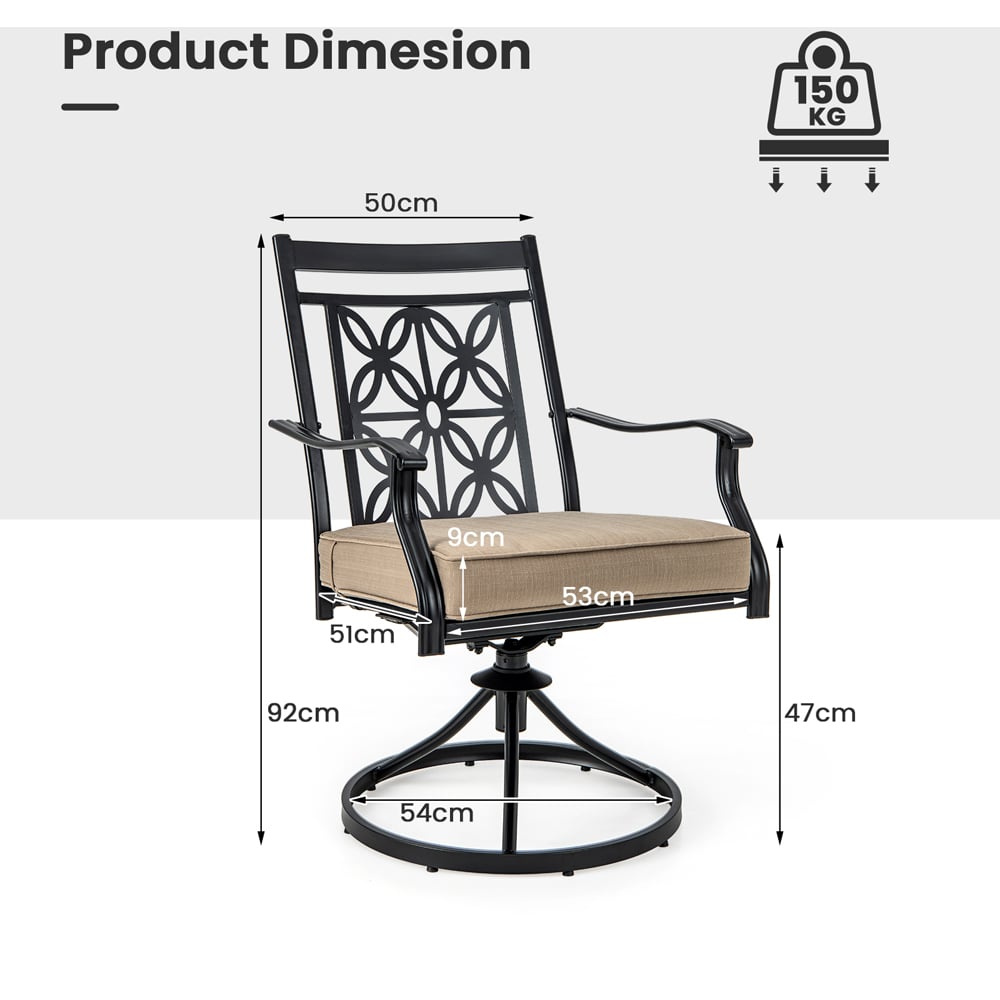 Costway 2 Seater Khaki Swivel Outdoor Bistro Chair Image 9