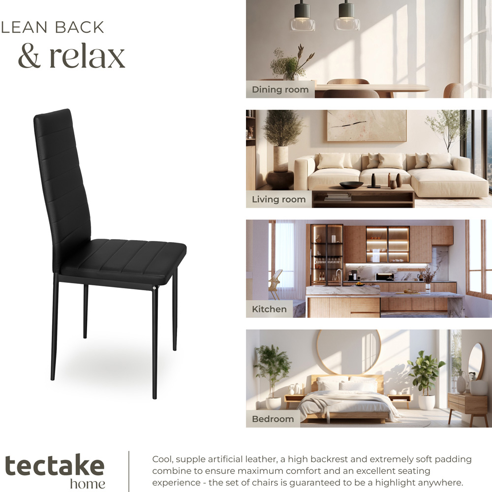 tectake Set of 8 Black High Backrest Padded Dining Chair Image 8