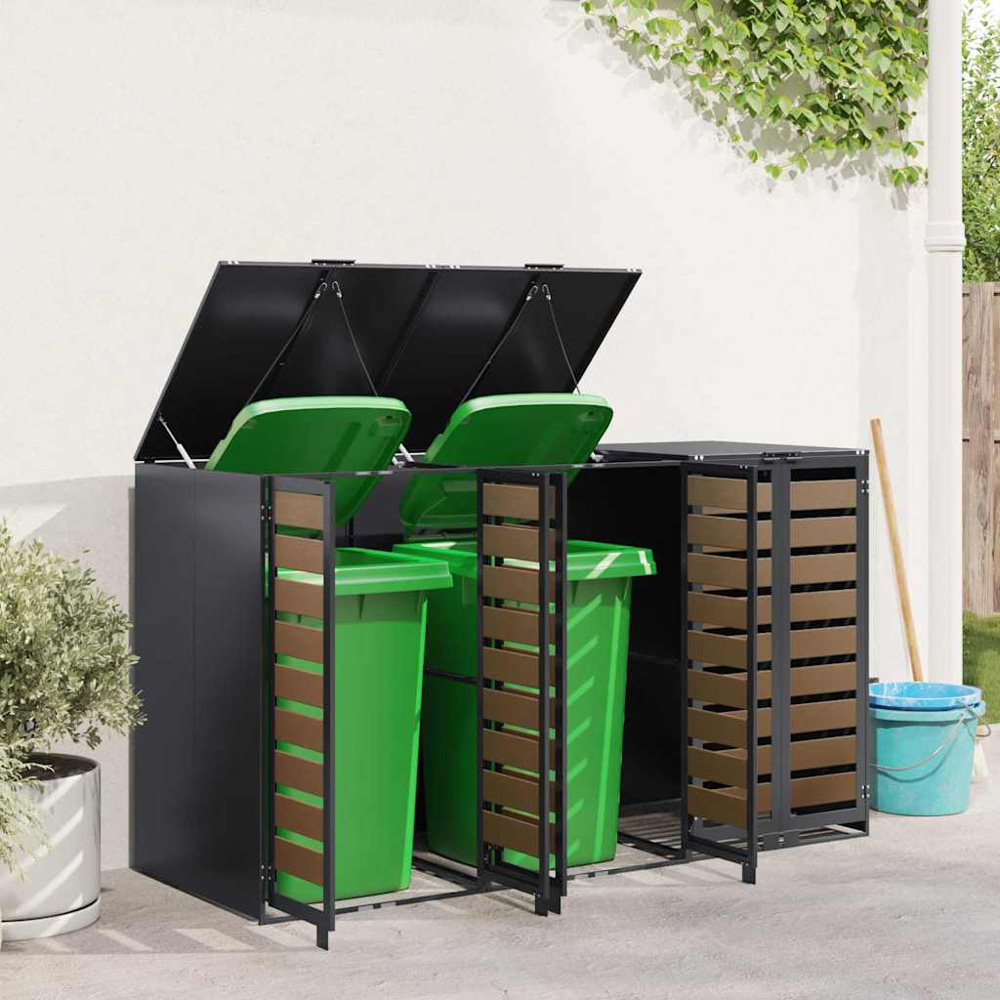 vidaXL Anthracite 3 Wheelie Bin Storage Shed with HDPE Door Image 2