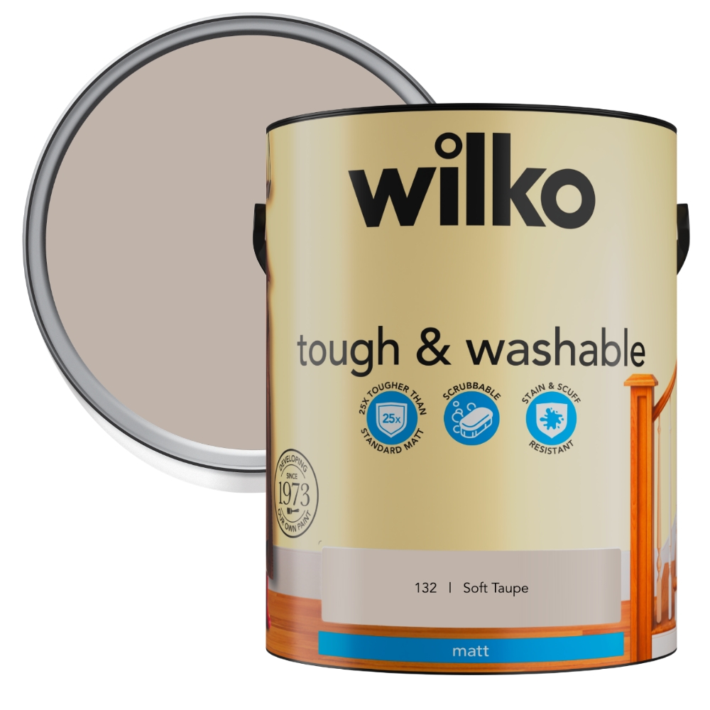 Wilko Tough & Washable Soft Taupe Matt Emulsion Paint 5L Image 1