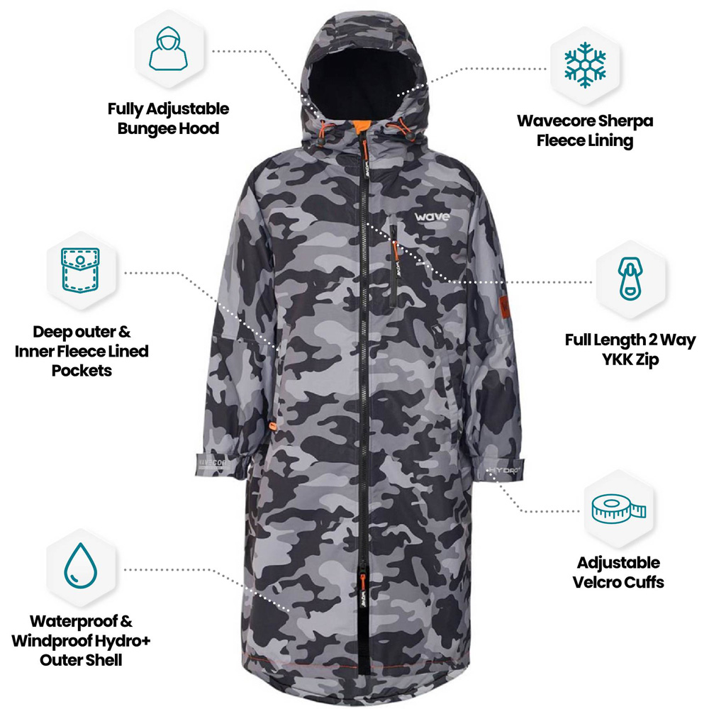 Wave Waterproof Grey Camouflage Fleece Lined Changing Robe XL Image 8