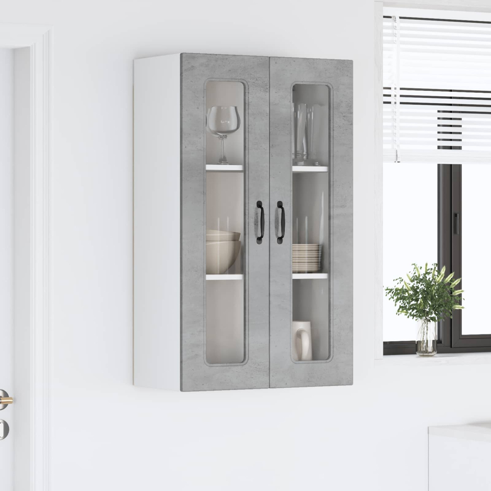 vidaXL 2 Glass Door Concrete Grey Kitchen Wall Cabinet Image 9
