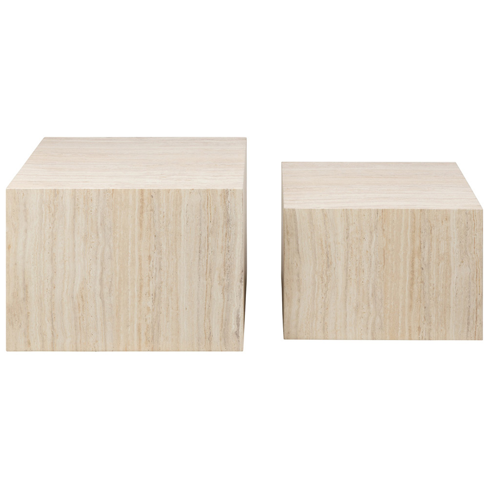 Florence Dice Square Light Travertine Effect Coffee Table Set of 2 Image 3