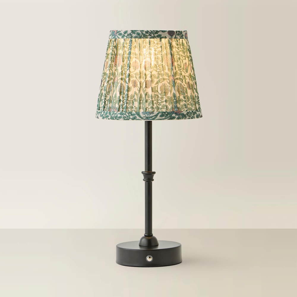 ValueLights Lowe Green Floral Pleated Shade Black Rechargeable Table Lamp with Bulb Image 3