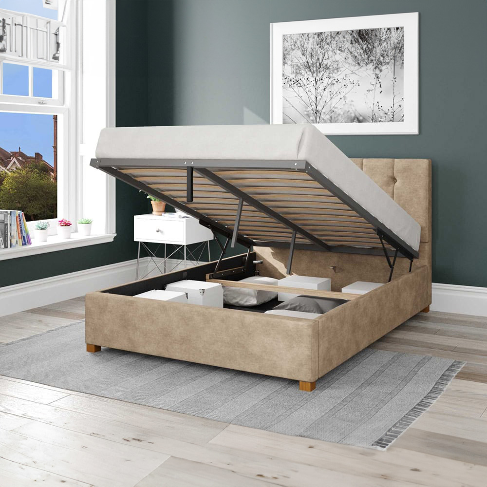 Aspire Hepburn Small Double Beige Kimiyo Linen Ottoman Bed Image 2